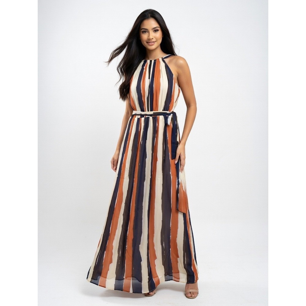 Nine West Maxi Dress Chiffon Resort Wear Vacation Boho Romantic Flowy Size 6